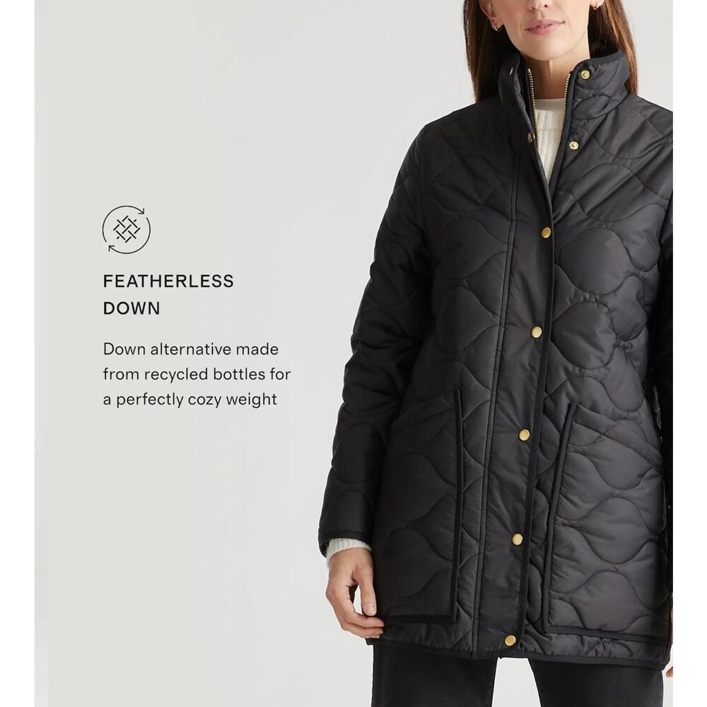 QUINCE Women's Featherless Quilted Long Puffer Jacket Size Large Black Outerwear - Picture 5 of 16